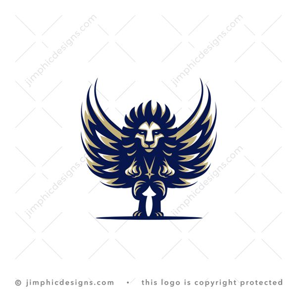 Lion Logo logo for sale: Modern lion in a jumping position with big angel like wings spread wide.