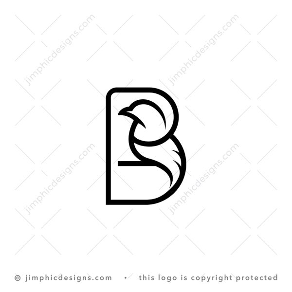 B Bird Logo logo for sale: Elegant bird sitting peacefully is shaped with line graphics and an uppercase letter B outside.