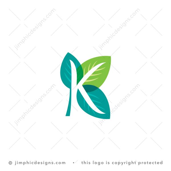 K Leaf Logo logo for sale: Three smooth leaf designs are arranged to create the letter K shape.