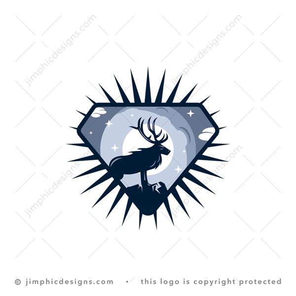 Diamond Deer Logo logo for sale: Deer animal standing strong with his chest puffed inside a diamond shape, in the night light.