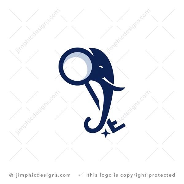 Elephant Key Logo logo for sale: Simplistic elephant head design with his big ear in the shape of an iconic key.