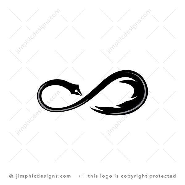 Infinite Pen Logo logo for sale: Modern and smooth infinity symbol design featuring an old quill pen.