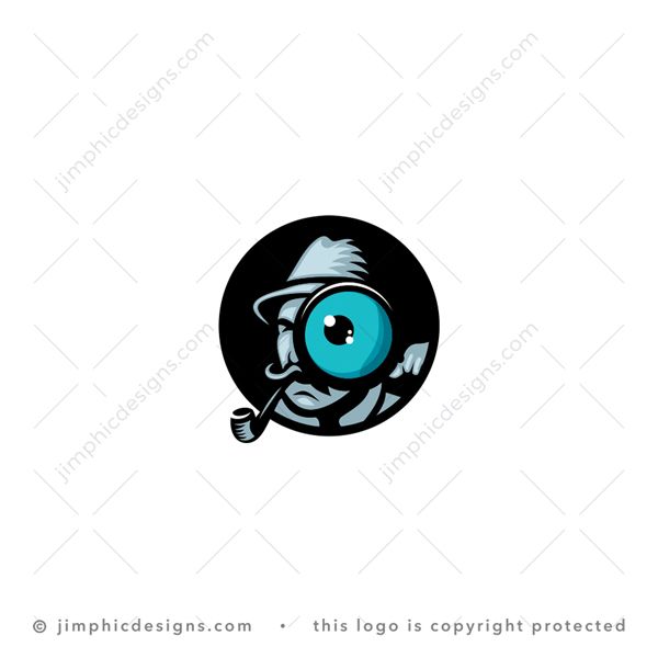 Inspector Logo logo for sale: Modern inspector figure looking through a magnifying glass inside a round circle.