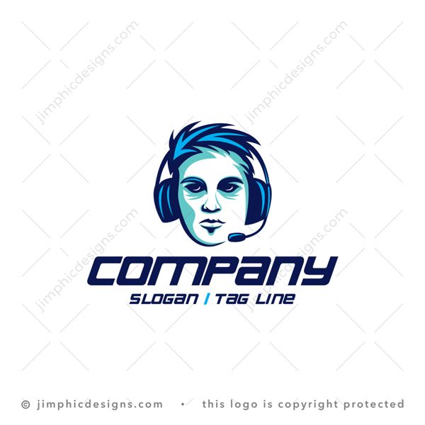 Gamer Logo logo for sale: Modern gamer design with a gaming headset on his head.