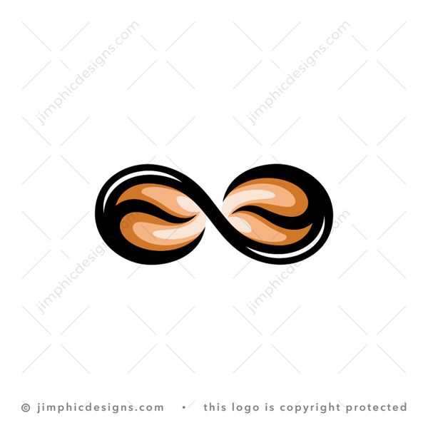 Infinite Coffee Logo logo for sale: Two coffee beans creates an abstract infinity symbol shape.