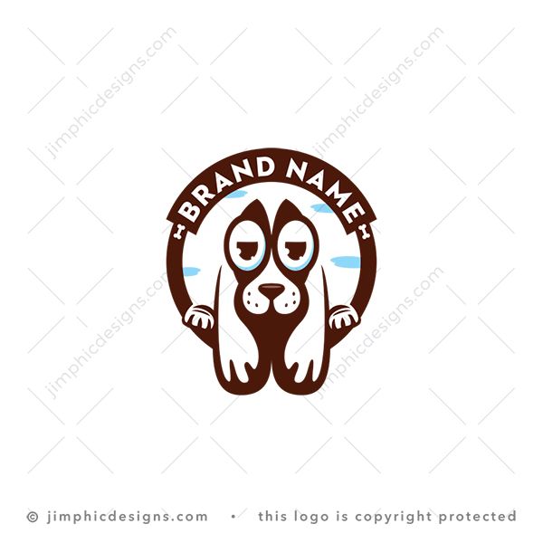 Basset Hound Logo logo for sale: Sleek basset hound dog wearing big reading glasses inside a circle with slight clouds in the background.