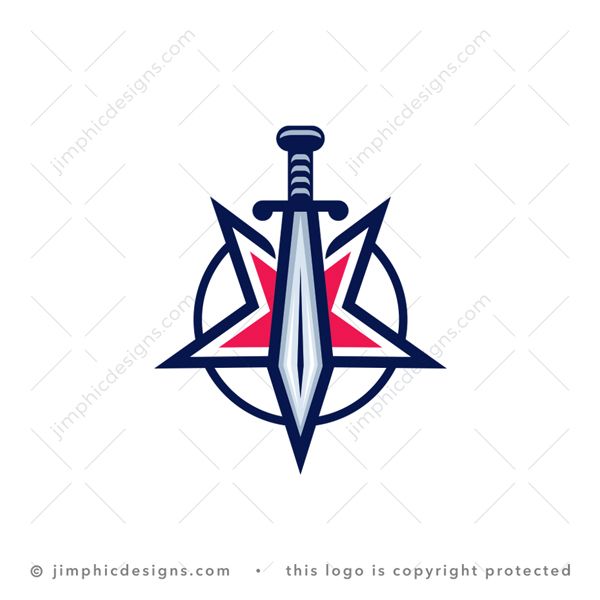 Sword Star Logo logo for sale: Sleek sword graphic shaped perfectly into a five point star turned upside down.