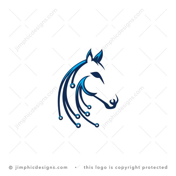 Tech Horse Logo logo for sale: Modern horse face design are shaped with technology symbolic lines.