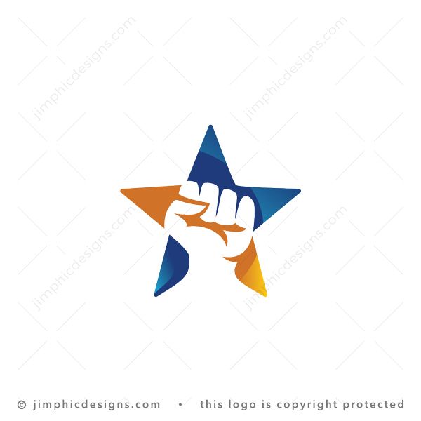 Fist Star Logo logo for sale: Simplistic iconic star with rounding points and a negative space fist inside holding tight to signify achievement and accomplishment.