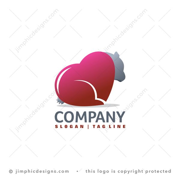 Heartbroken Bear Logo logo for sale: Sad bear sitting with his back to the viewer shapes a soft heart graphic that is broken.