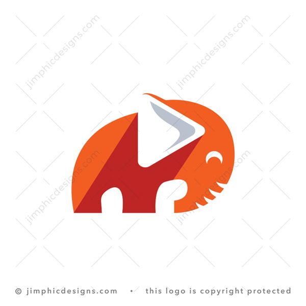 Media Elephant Logo logo for sale: Charming little elephant with an iconic media button shaping his ear.