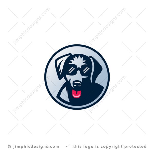 Dog Logo logo for sale: Modern and simplistic dog design wearing sunglasses inside a circle shape sticking out his tongue.