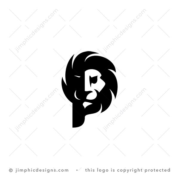 P Lion Logo logo for sale: Smooth letter P is shaped around the face of a lion, with the one side covered in shade.