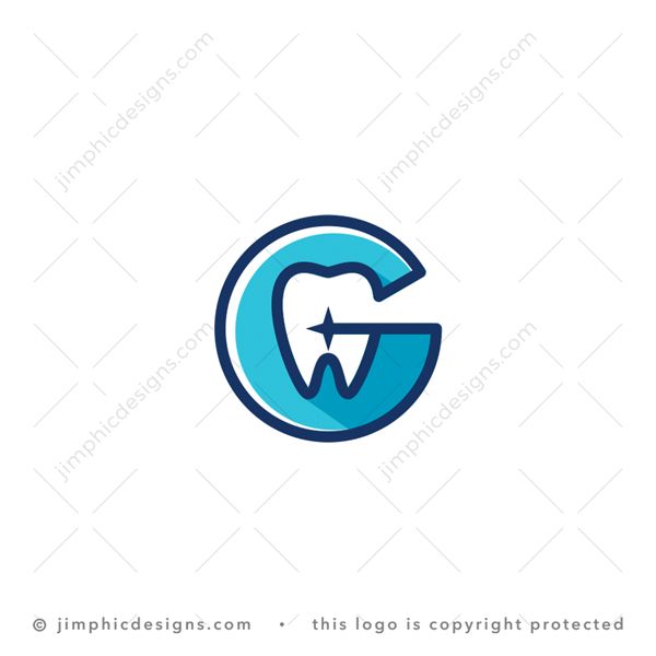 G Tooth Logo logo for sale: Modern letter G design ending in a big star features a white negative space tooth inside.