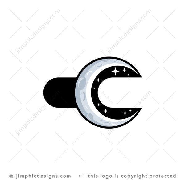 Moon Wrench Logo logo for sale: Modern crescent moon is shaped neatly inside an iconic wrench tool design with some stars. 