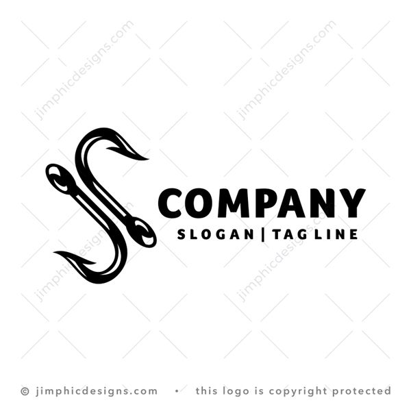 S Hook Logo logo for sale: Two identical fishing hooks facing in opposite directions creates the shape of a letter S design.