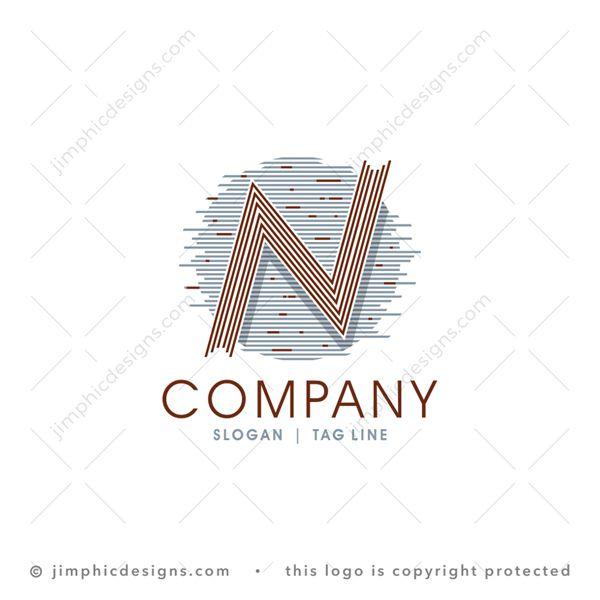 N Logo logo for sale: Letter N design is being shaped with various lines going in every direction. The N design is put on a round background.