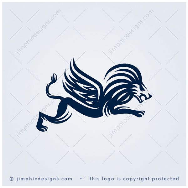 Lion Logo logo for sale: Modern lion design in a jumping motion through the air with wings on his back.