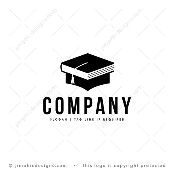 Book Education Logo logo for sale: Modern and iconic graduation cap design is shaped with a book on the top part.