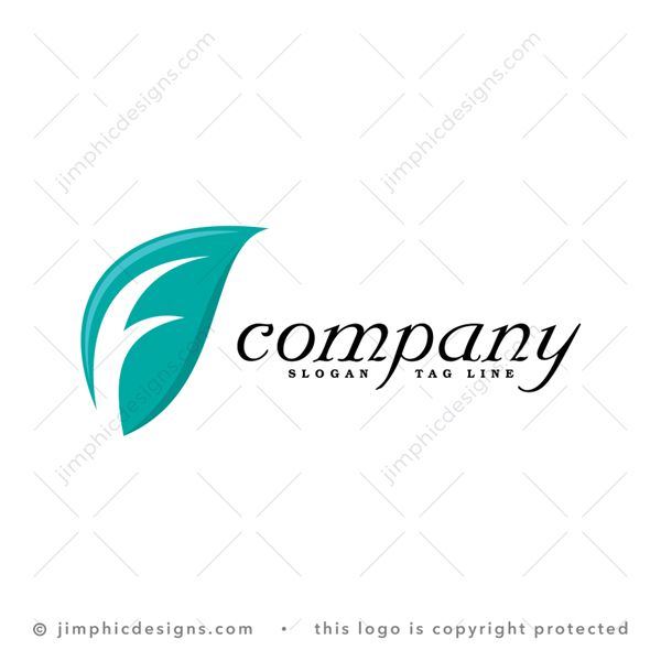 F Leaf Logo logo for sale: Modern and simplistic leaf design with his vines in the shape of an iconic letter F design.