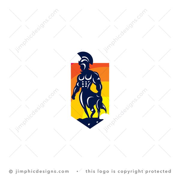 Centaur Logo logo for sale: Modern and strong centaur standing proudly with a warrior helmet inside a shield.