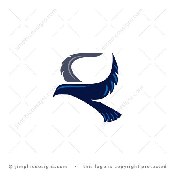 Bird R Logo logo for sale: Modern bird graphic flying with his wings spread creates an uppercase letter R shape.