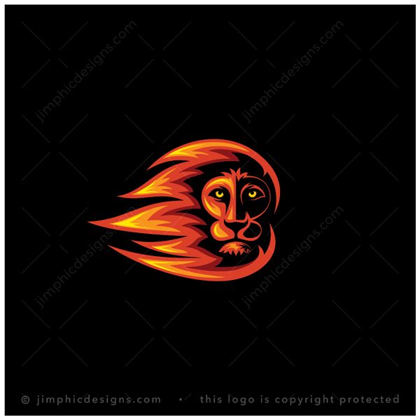 Lion Logo logo for sale: Modern lion looking straight with his mane floating in the wind to one side.