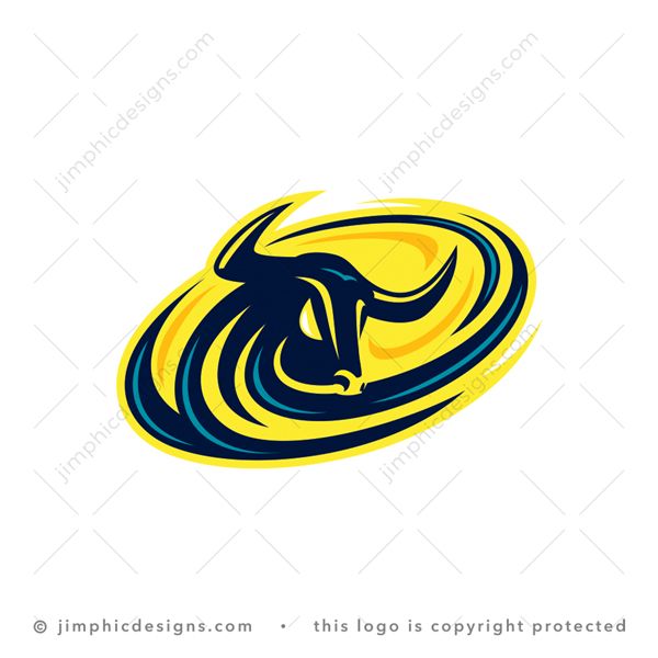 Bull Storm Logo logo for sale: Sleek and strong bull animal inside a circling storm graphic.