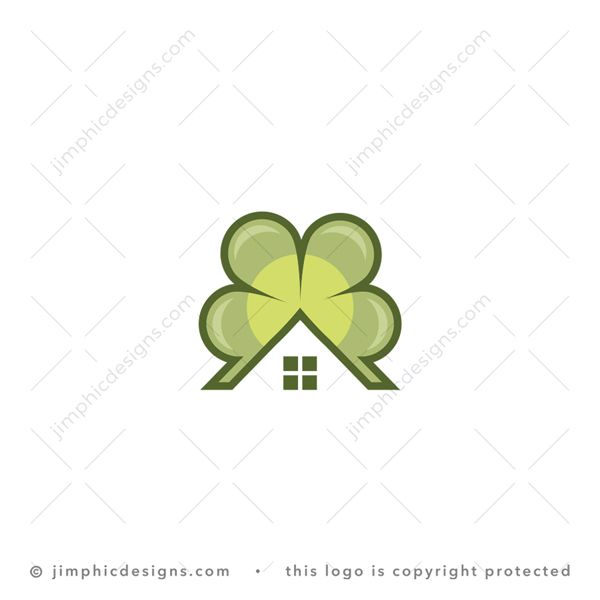 Clover House Logo logo for sale: Smooth clover plant design with the stem divided into two sides and shaping the iconic house graphic.