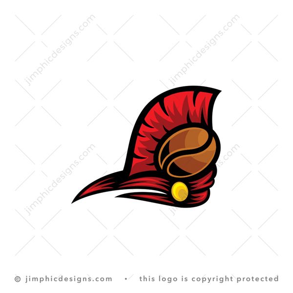 Coffee Warrior Logo logo for sale: Smooth coffee bean design inside a modern warrior helmet design with a small cape.