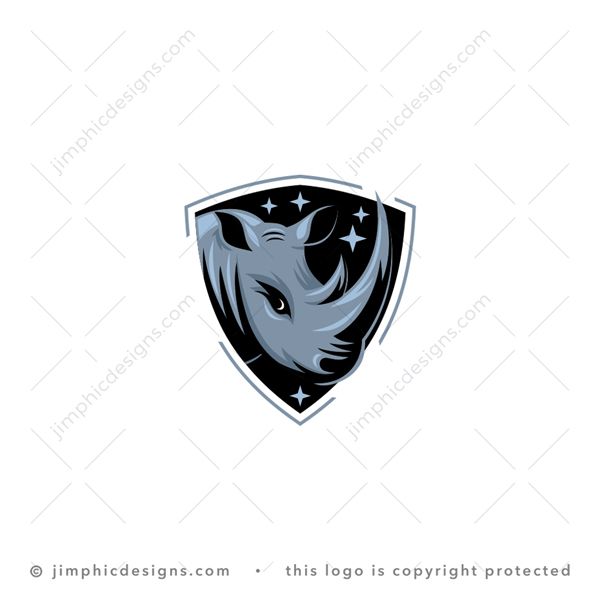 Rhino Logo logo for sale: Modern and sleek rhino animal design inside a black iconic create shape.