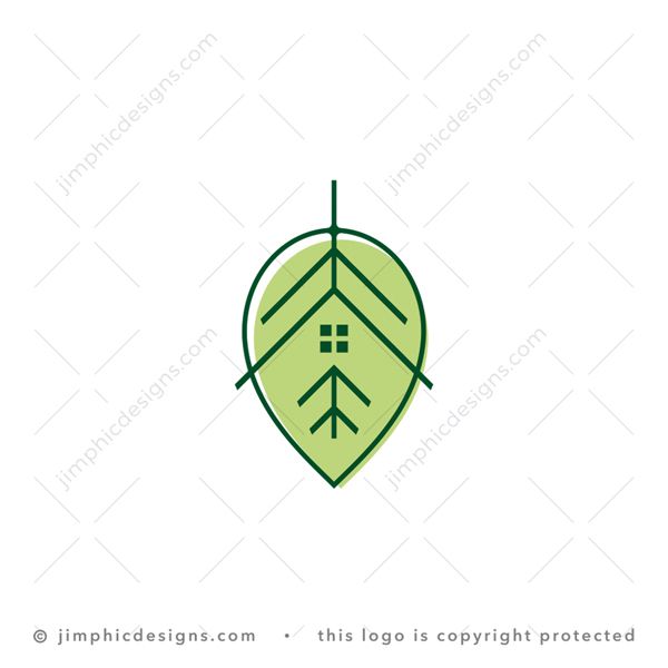 Leaf Roof Logo logo for sale: Simplistic and elegant leaf design shaped with a smooth thin line creates a roof design in the middle.