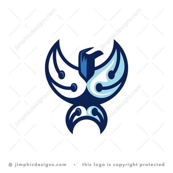 Eagle Tech Logo logo for sale: Modern eagle design with his wings spread wide and technology circuits incorporated.