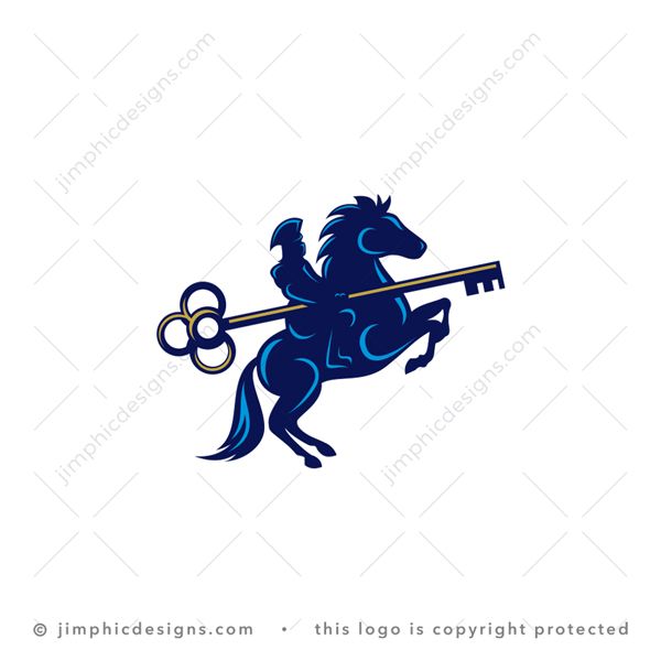 Key Soldier Logo logo for sale: Modern soldier on his horse holding a big oversized key in his hands.