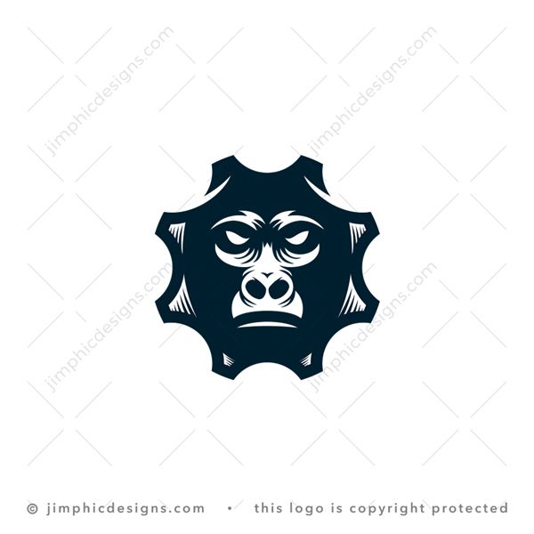 Gorilla Gear Logo logo for sale: Modern and fierce looking gorilla face inside an iconic gear shape.