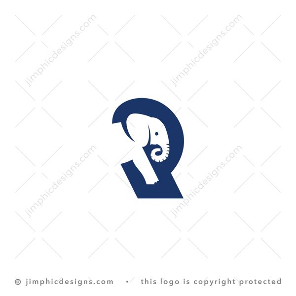 R Elephant Logo logo for sale: Simplistic letter R design is shaped around a bold elephant in walking motion.