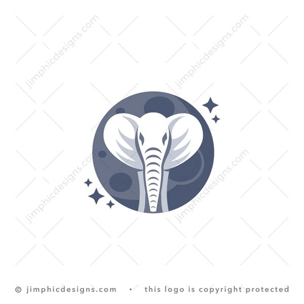 Moon Elephant Logo logo for sale: Simplistic elephant design standing tall inside a moon graphic.