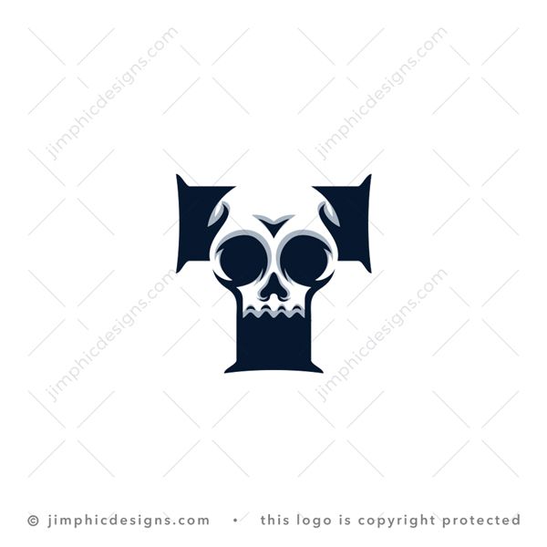 T Skull Logo logo for sale: Modern skull graphic incorporated in the middle of an thick uppercase letter T.