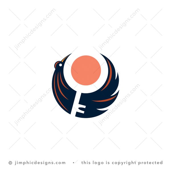 Bird Key Logo logo for sale: Modern bird shaped inside a circle creating an iconic key in the middle.