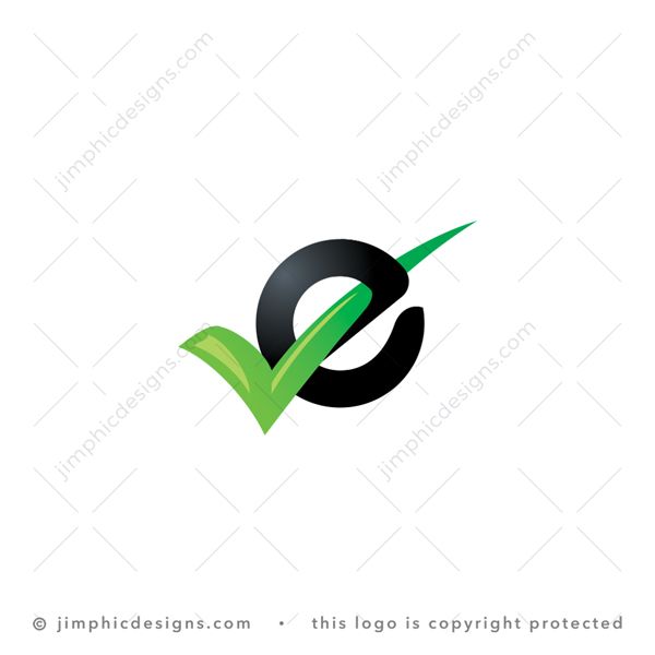 e Logo logo for sale: Modern and simplistic lowercase letter e design with an approved right mark symbol incorporated.