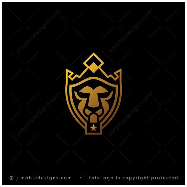 Padlock Lion Logo logo for sale: Modern and fierce looking lion inside a crest with a big padlock graphic shaping his mouth and chin.