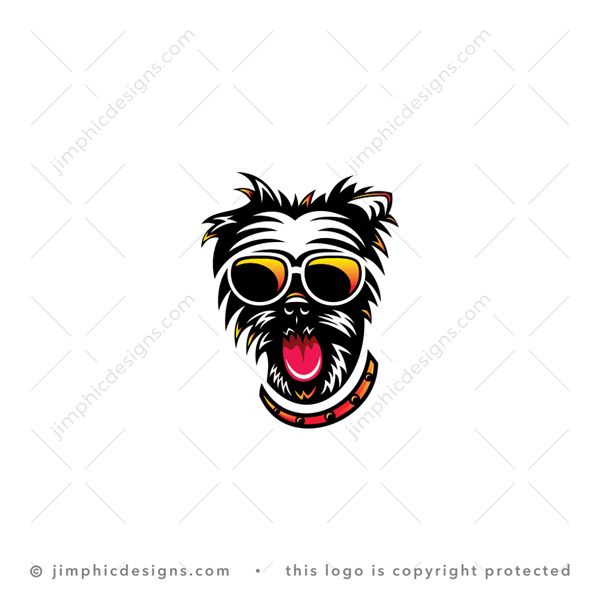 Dog Logo logo for sale: Fluffy dog with big sunglasses on his face is sticking his tongue out.