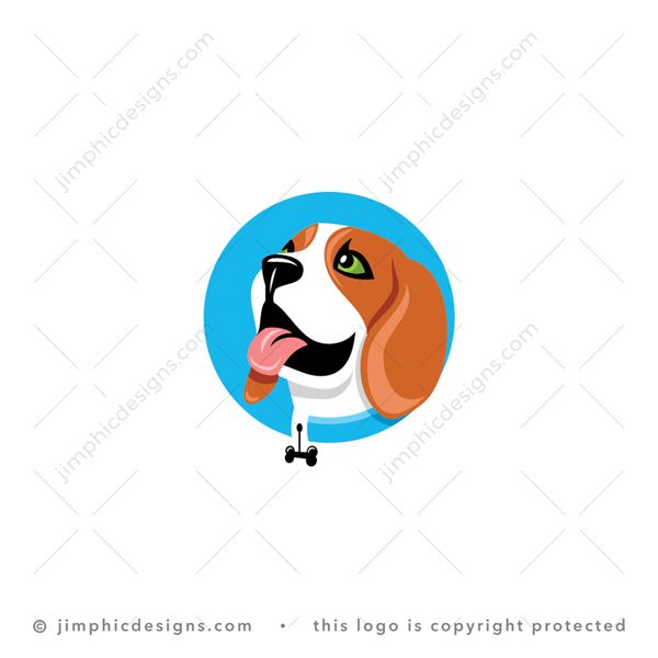 Dog Logo logo for sale: Modern and happy dog with a smile on his face and tongue hanging out inside a circle.