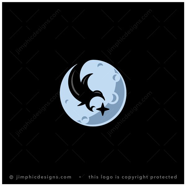 Night Hawk Logo logo for sale: A hawk bird flying in front of the moon trying to catch a star.