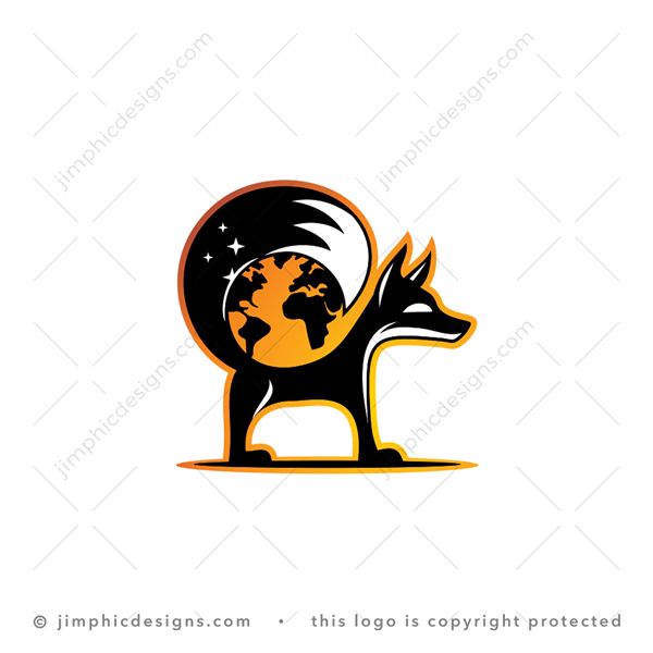 Fox Globe Logo logo for sale: Charming fox curls his tail towards his head creating an simplistic earth graphic with his tail.