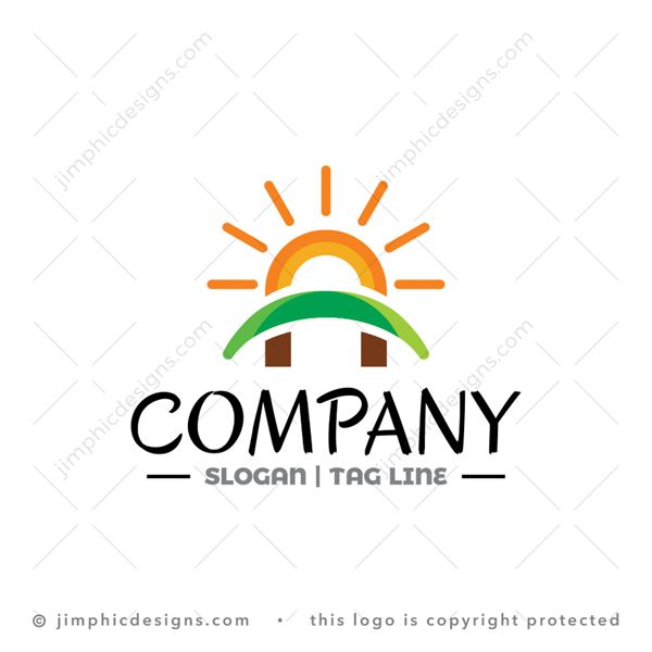 Letter A Logo logo for sale: Simplistic uppercase letter A design is shaped with a positive and friendly sunny scene. The scene featured grass, trees and a sun in the background.