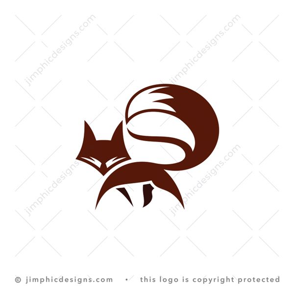 Coffee Fox Logo logo for sale: Modern and sleek fox design creating big coffee bean with negative space between his tail and back.