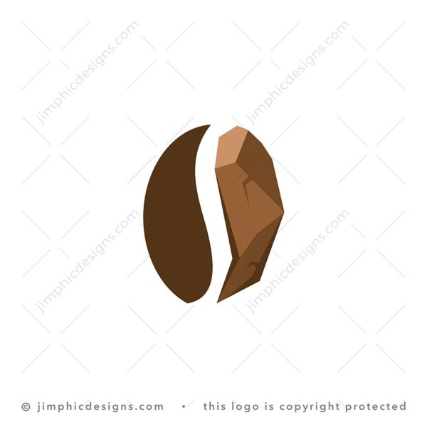 Rock Coffee Logo logo for sale: Modern coffee bean design with the one part of the bean shaped with a very hard rock graphic.