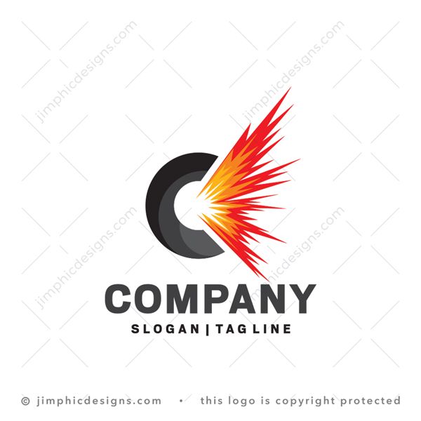 C Explosive Logo logo for sale: Bold circle shape is broken by a explosive which creates the letter C design.