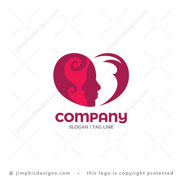 Love Logo logo for sale: An iconic heart is shaped with two faces lapping over each other.